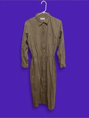 90s Vintage Giorgio Sant'Angelo Cotton Twill Midi Dress Khaki Tan sz small
